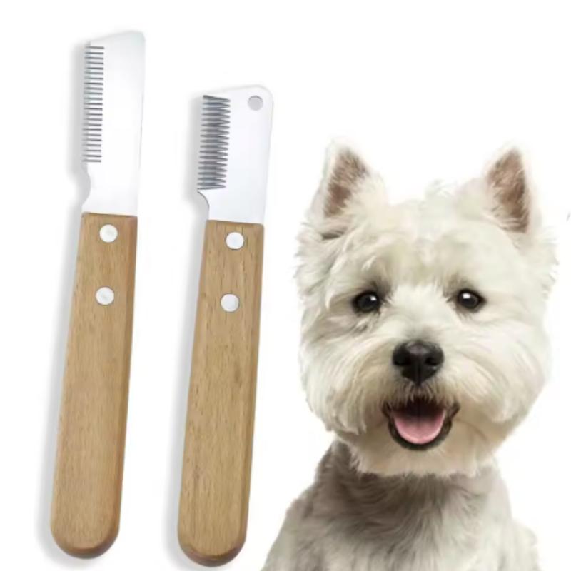 Professional Dog Comb with Stainless Steel Blade Wooden Handle Pet Hair Remover Grooming Tool for Undercoat Stripping