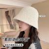Show face small bucket hat women's autumn and winter new show face small lamb wool bucket basin hat big head circumference hat