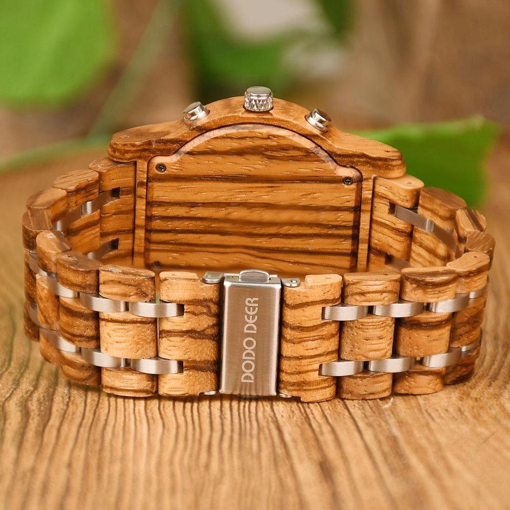 Wood Watch Multifunctional Luminous Calendar Chronograph 3-sub Dials Wooden Quartz Wristwatch Gift