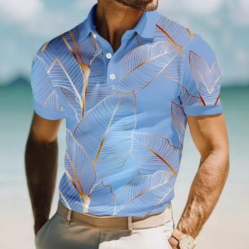 Men's 3D Leaf Print Short Sleeve Polo Shirt Neck Casual Suitable for School Resort Daily Outdoor Polo Shirt