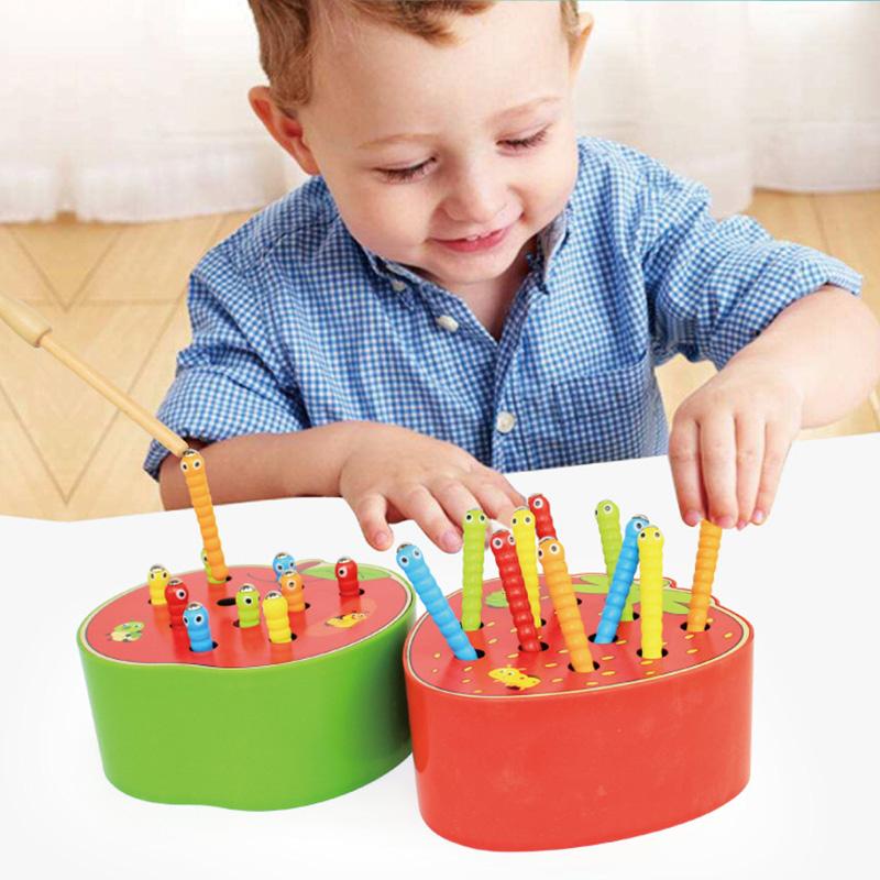 Kids Insect Catching Game Magnetic Fishing Toys Apple Strawberry Shaped Development Fine Motor Skill Toy Gift for Toddler