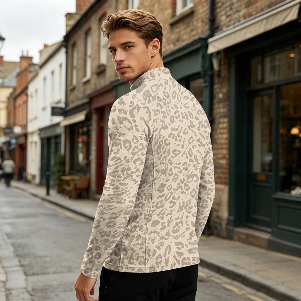 Men's Leopard Print Long Sleeve Crewneck Base Layer Shirt for Fall Winter Everyday Wear