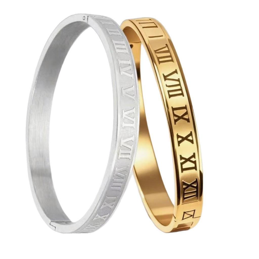 Bracciale in Acciaio Titanio con Numeri Romani - Design con Fibbia Transfrontaliera per Uomo e Donna, Gioielli in Acciaio Inossidabile Anti-Sbiadimento