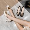 Fashion Chunky Med-High Heels Shoes Woman Luxury Metal Chain Pumps Alligator Mary Janes Ladies Dress Square Toe Tacones Mujer Escarpins