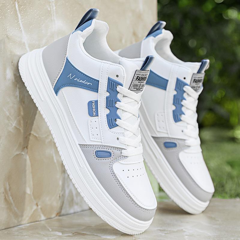 High-top men's shoes spring and autumn leather sneakers men's new casual little white shoes men's trend versatile board shoes