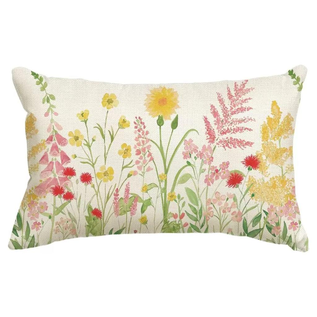 New Spring Flower Pillowcase Linen Printed Floral Sofa Cushion Cover Home Pillowcase