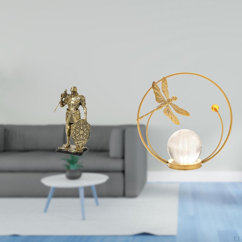 Nordic Resin Knight Figurine Abstract Art Sculpture with Crystal Ball Metal Stand Ornament for Desk