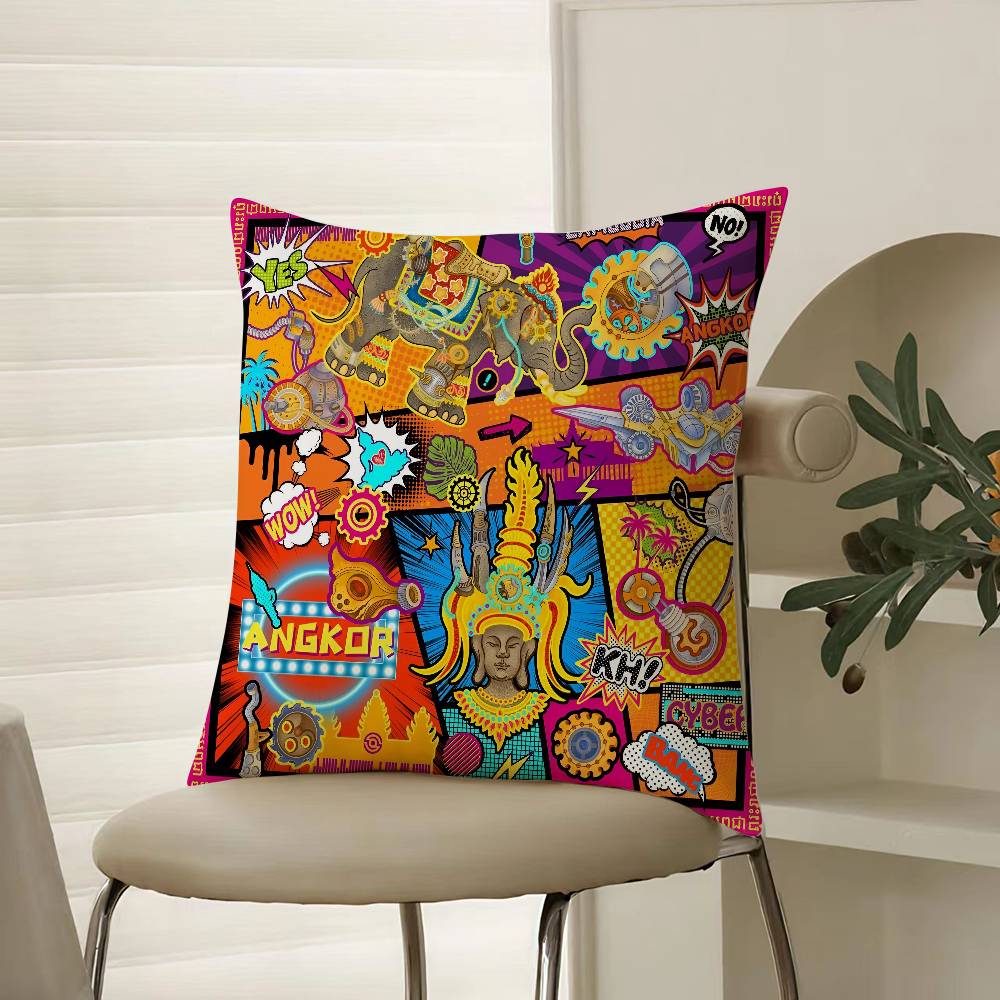 Oriental Classical Buddha Statue Print Pillow Case Comfort Sofa Bed Silky elegant Invisible zipper Decorative cushion cover