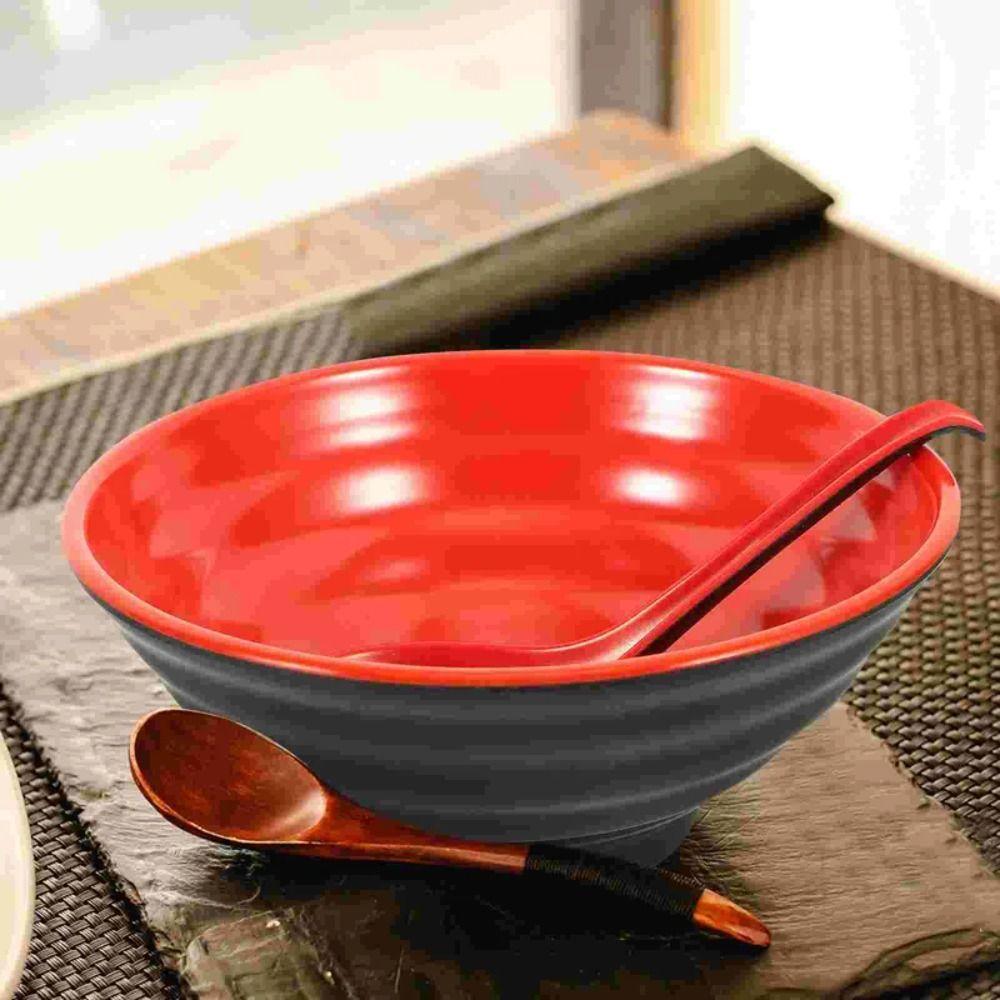 Household Melamine Ramen Bowl Ring Striped Pattern Red and Black Fruit Salad Bowl Heat Safe Japanese Style Soup Bowl Restaurant