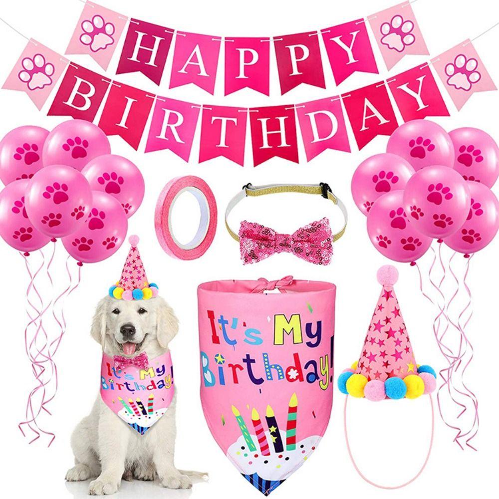 Cartoon Dog Birthday Bib and Party Hat Decorative Pet Birthday Decorations Set  Pet Accessories