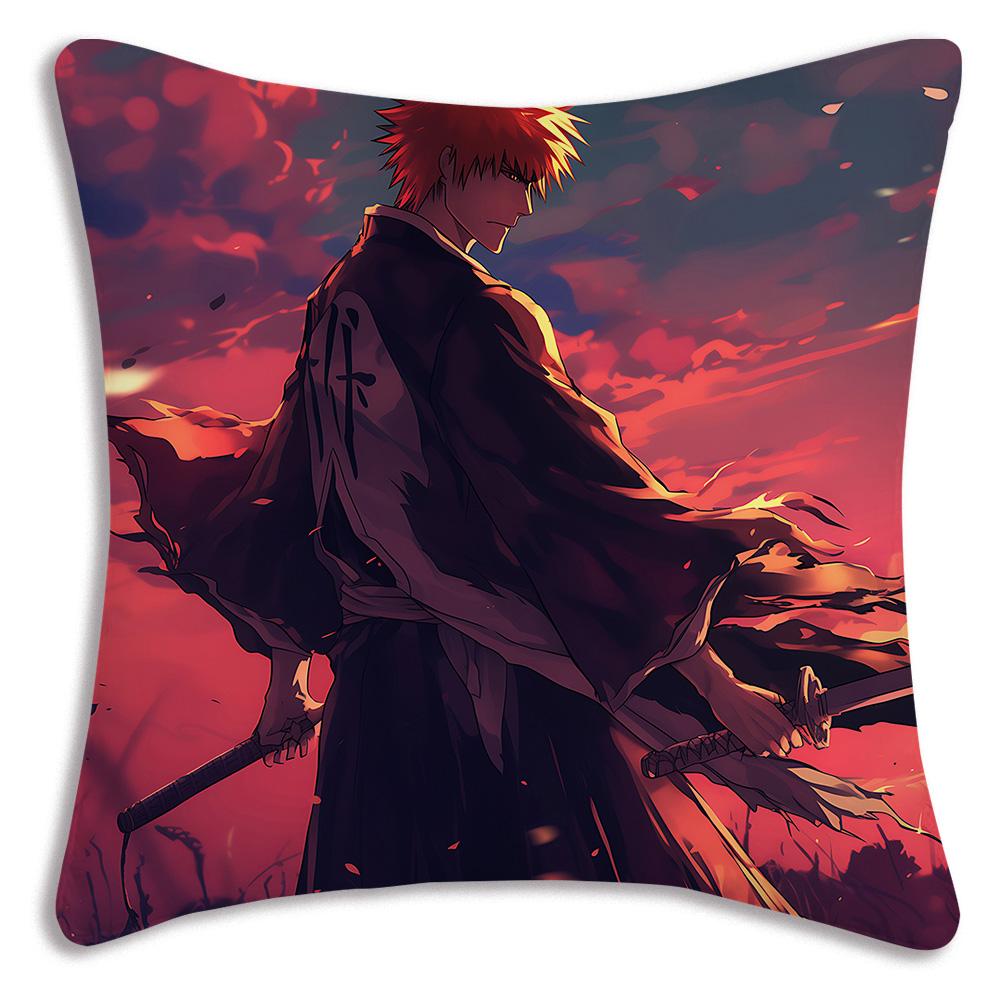 Hot Anime Bleach Ichigo Pillow Covers Cartoon Sofa Decorative Home Double-Sided Printing Short Plush Cute Cushion Cover