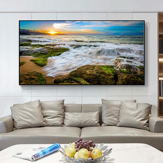 

Пейзаж Гавайи Зеленый океан облачно желтый закат пляж холст картины постеры и принты настенные художественные фотографии домашний декор без рамки 20*40cm