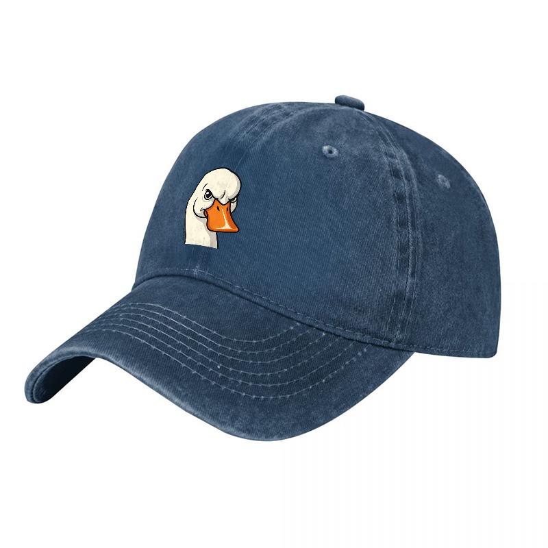 Duck Face Logo Washed Canvas Baseball Cap Unisex Adjustable Hat Casual Streetwear Style Fashionable Outdoor Sun Protection Hat