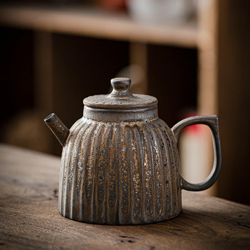 Home Kung Fu Tea Beverage Set Teapot Gilt Tea Maker Japan Style Stoneware Teapot Single Pot Handmade Vintage Ceramic Round Jug Teaware