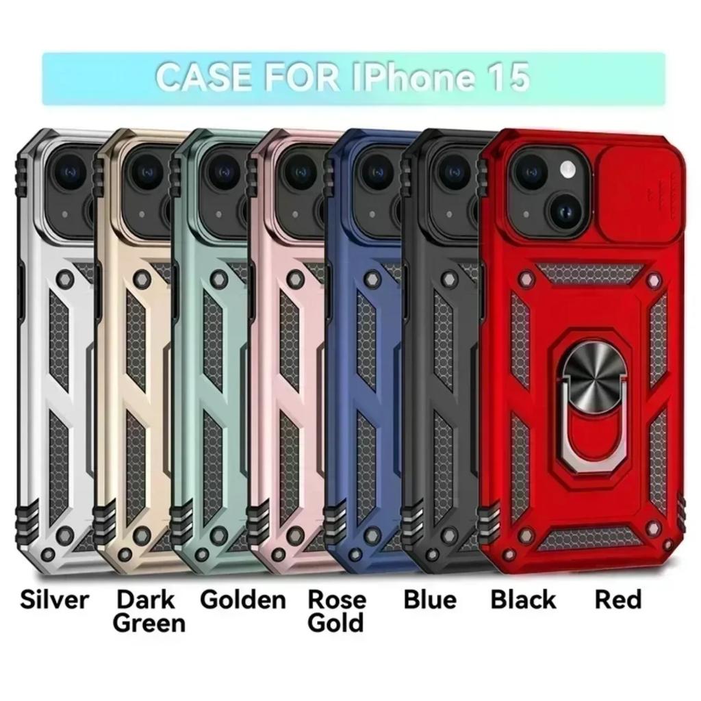 Armor Case for iPhone 16 14 13 12 11 15 Pro Max 16 Plus 13Mini 12Mini Ring Stand Rotating Slide Camera Lens Military Grade Cover