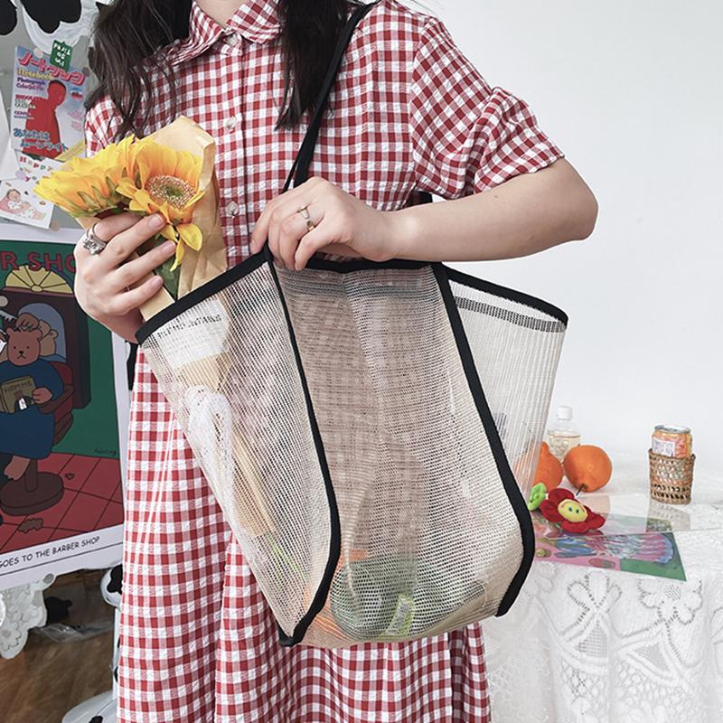 Large Capacity Beach Bag Lightweight Mesh Tote Bag Fashionable and Versatile Shopping Bag For Women Travel