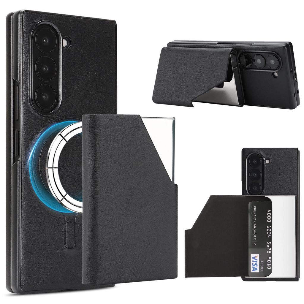D6 Alloy Card Holder with Retro Frosted Faux Leather Case, Compatible with Samsung Galaxy Z Fold7, Magnetic Two-in-One Design