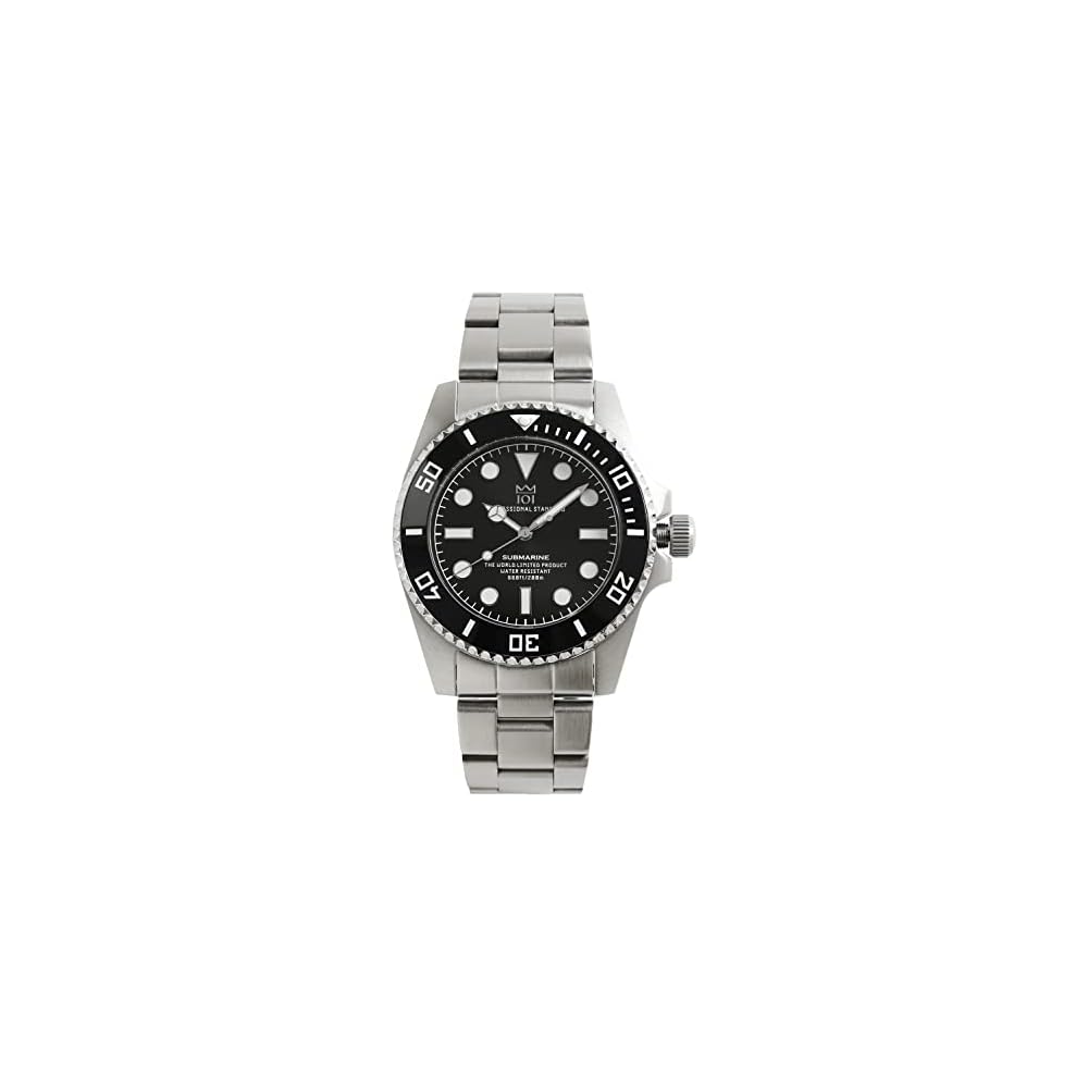 Hyakuichi 101 Diver's Watch 20 ATM Water Resistant Ceramic Bezel Sweep Second Hand Black