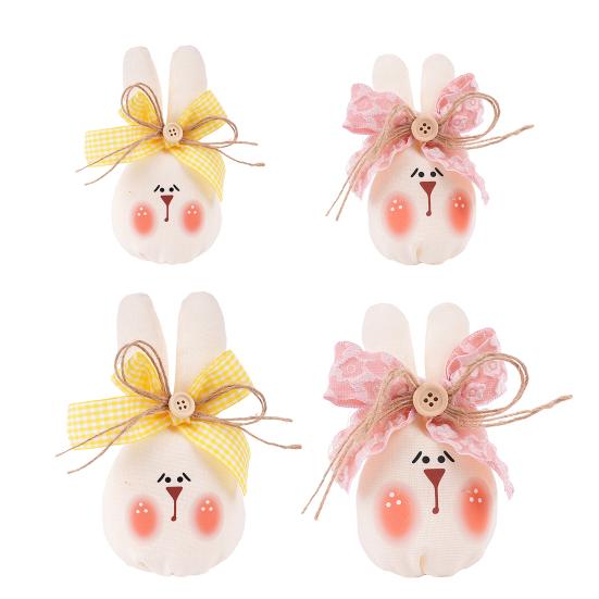 Easter Bunny Tabletop Ornament Cute Plush Rabbit Decorations with Bow Soft Fabric Table Accent for Living Room Bedroom Office