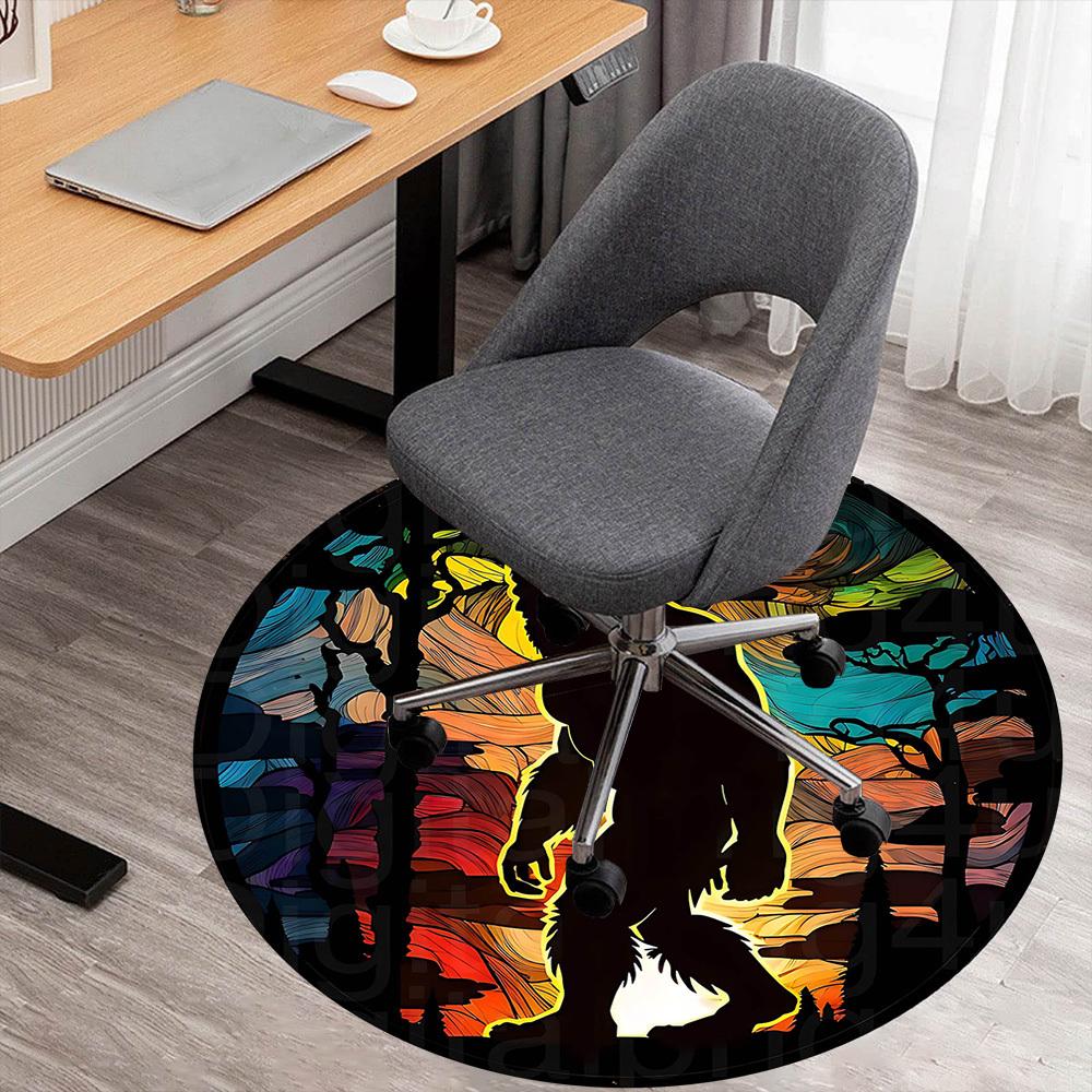 

1pc Bigfoot Stained Glass Round Chair mat Area Rug - Non-Slip, Floor Mat for Office, Bedroom, and Indoor Decor -1002269 80cm by 80cm