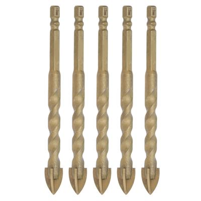 5Pcs Cross Spearhead Drill Carbide Bits with 14in Hex Shank for Glass Ceramic Marble 12mm Hole