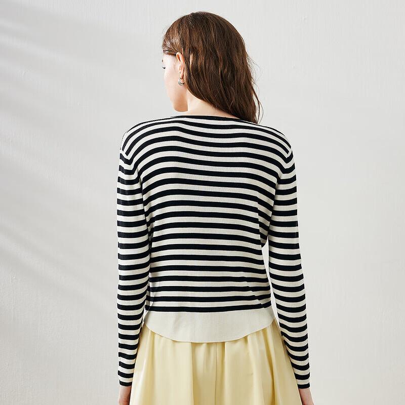 Women's Lyocell Stripe Faux Two-piece Long Sleeve Knit Top