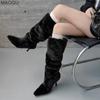 Winter Women Pointed Toe Fuzzy Plush Long Boots Knee-High Slip on White Cozy Faux Fur Lined Boots Fashion Thigh High Botas Mujer