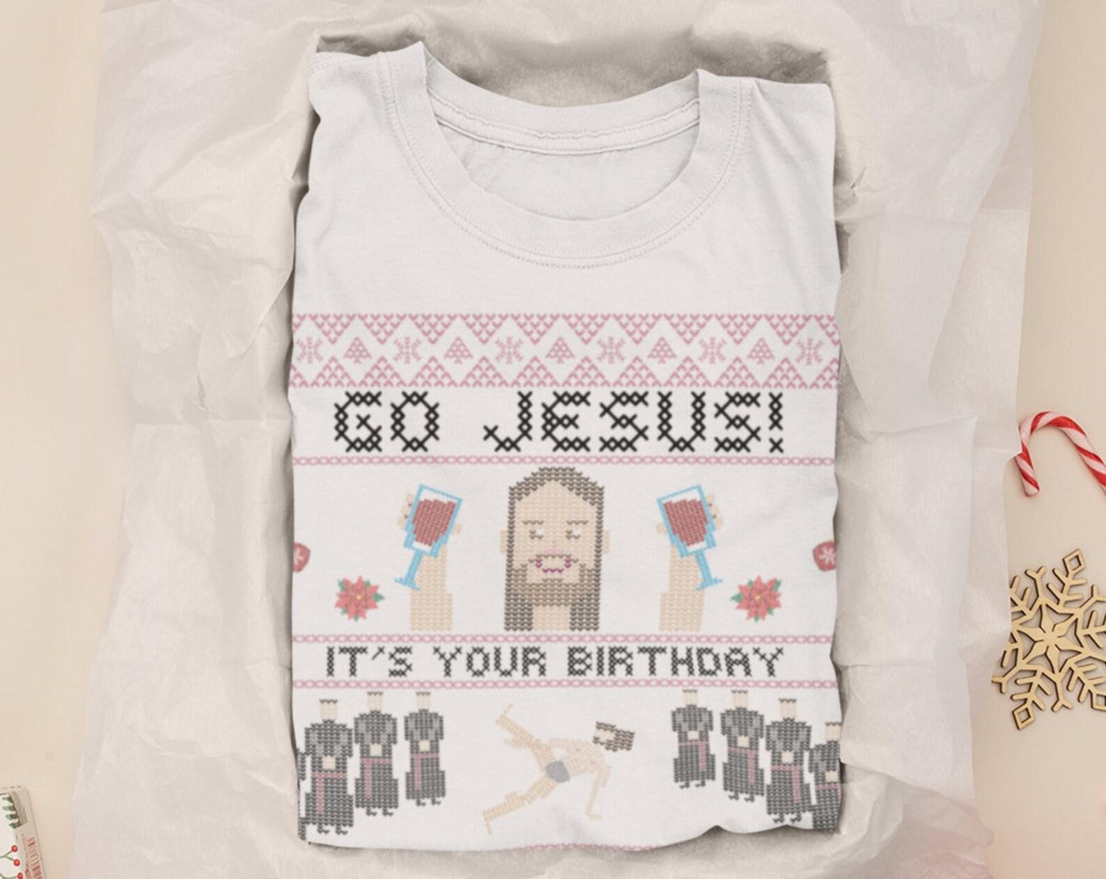 Funny Jesus Christmas T-Shirt: Ugly Holiday Sweater Style 3XL