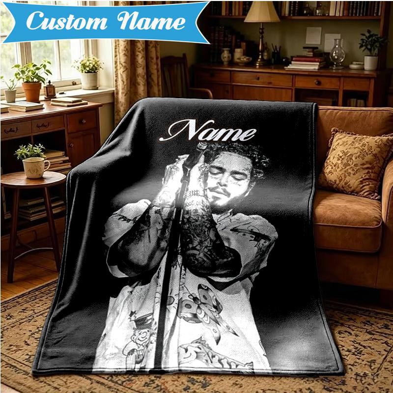 Custom Name Rap Music Malone  Blanket Lightweight Ideal Bedding Blanket Perfect for Travel, Camping, Living Rooms, Sofas, Christmas gift