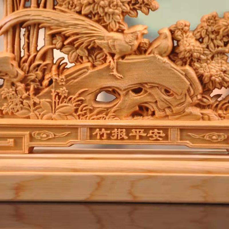 Wooden welcome bird bamboo newspaper safety decoration ornaments Solid wood carving Home living room, desktop decoration artwork