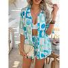 Printed Collar Shirt Casual Shorts Set Print Lapel Shirts Shorts Set