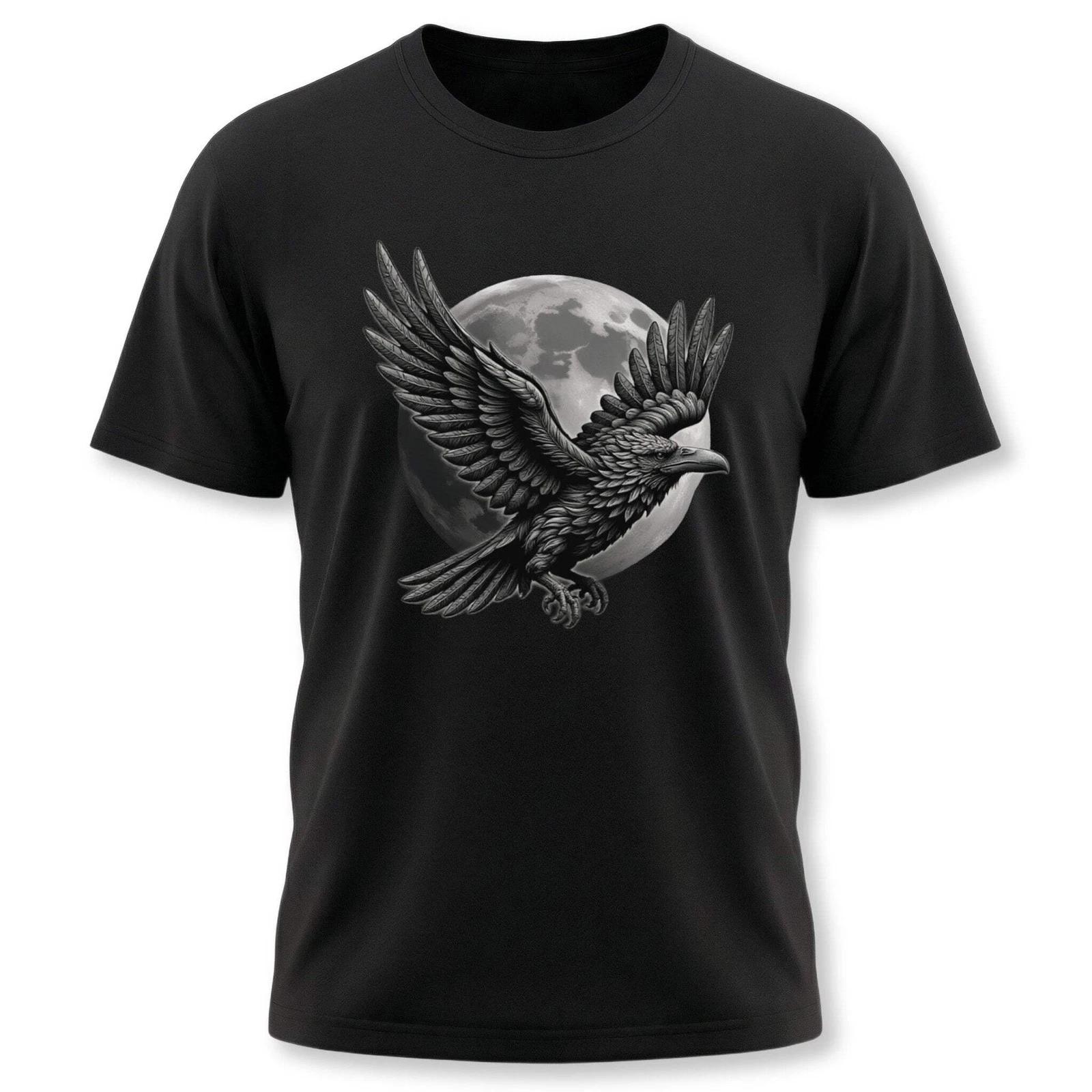 Raven Moon Graphic T-Shirt | Norse Mythology Graphic Print Unisex Tee Shirt L