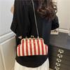 Retro Gestreifte Schultertaschen für Damen Lässig Einfach Damen Phe Umhängetasche Muschel Tasche Kontrastfarbe Damen Ketten Handtaschen Geldbörse