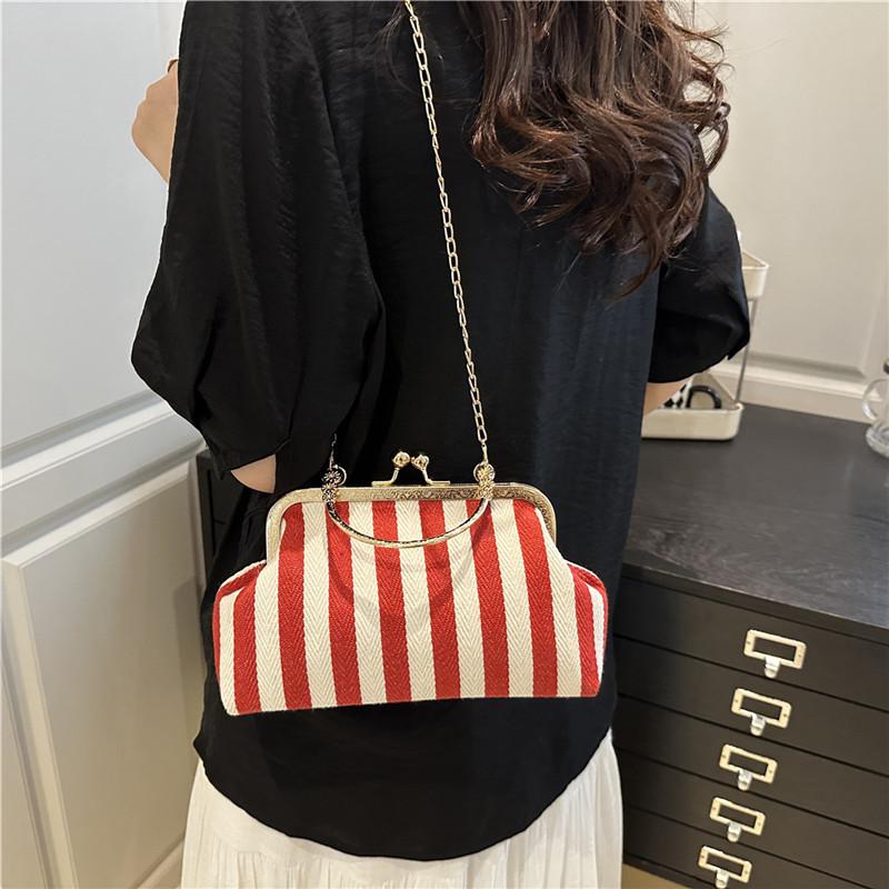 Retro Gestreifte Schultertaschen für Damen Lässig Einfach Damen Phe Umhängetasche Muschel Tasche Kontrastfarbe Damen Ketten Handtaschen Geldbörse