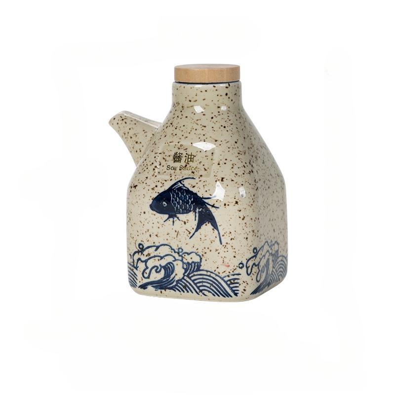 New Chinese Ceramic Soy Sauce Bottle Commercial Vinegar Cruet Kitchen Seasoning Bottle Liquor Chili Flask