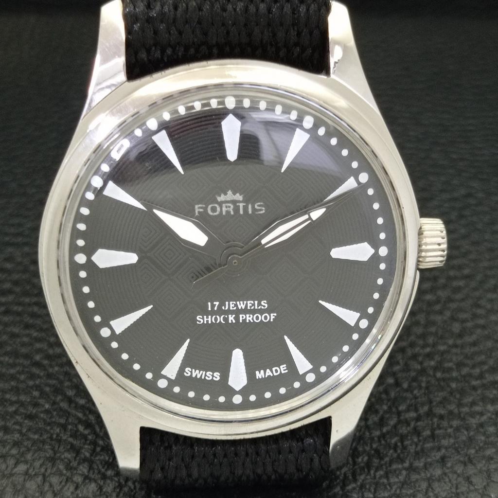 HAND-WINDING VINTAGE SWISS MENS REFURBISHED BLACK COLOR DIAL WATCH a500025-2 R151a-a500025