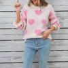 Suéter de Punto de Fondo de Moda Casual para Mujer con Cuello Redondo y Corazón