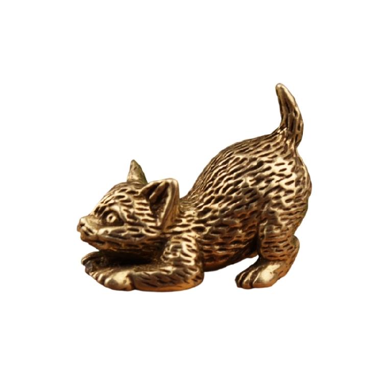 

Small Brass Cats Figurine Vintage Antique Home Decors Animal Miniature Tabletop Shelf Display Gift For Kitten Owners