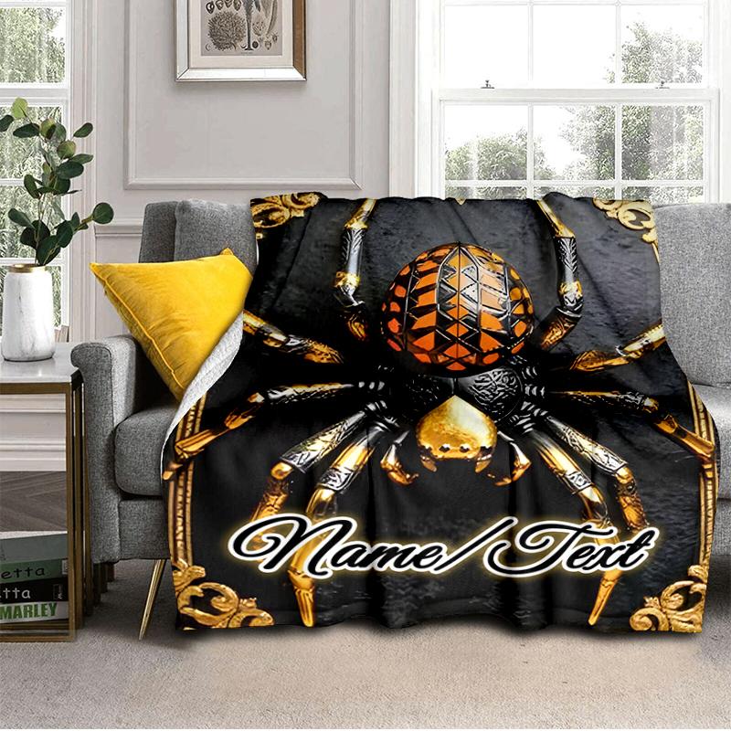 1PC Custom Name Golden Spider Emblem Outdooor Flannel Blankets Throw Blanket All-Season Throw Gift Bedspread for Couch, Bed, Camping Holiday Birthday 