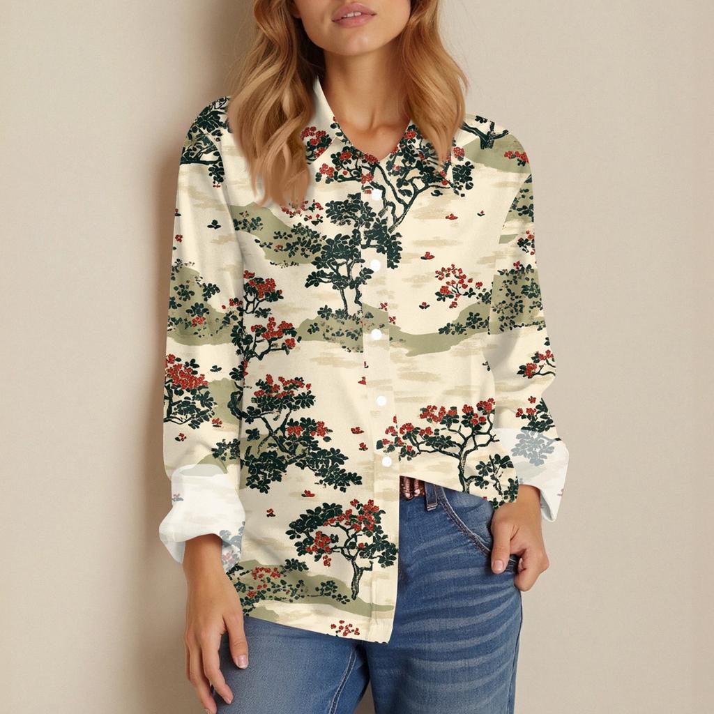 Skjorte for kvinner Bluse med knapp Langermet Uformell Basic skjortekrage Vanlig topp