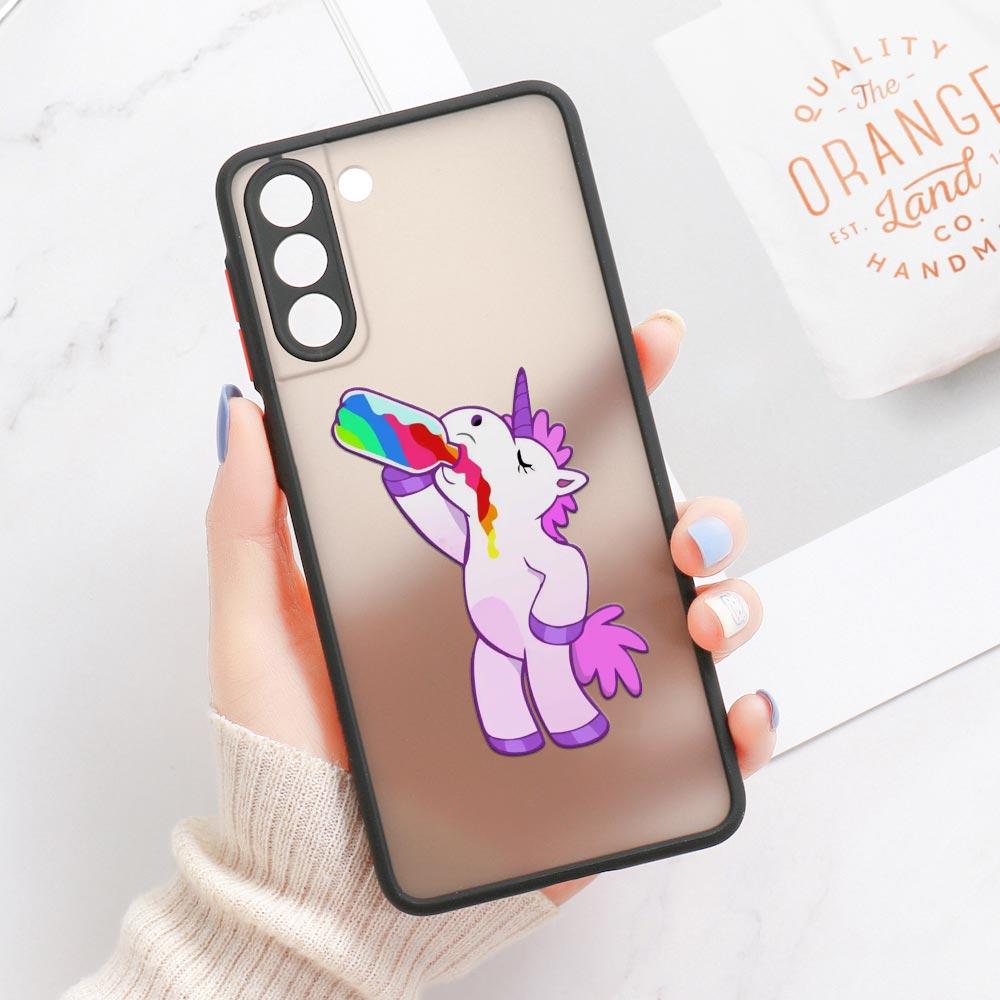 S23 Ultra Case For Samsung Galaxy S23 S22 Ultra S20 S21 FE Plus S10 Lite S24 Phone Case Matte Clear Cover Funny Unicorns Rainbow