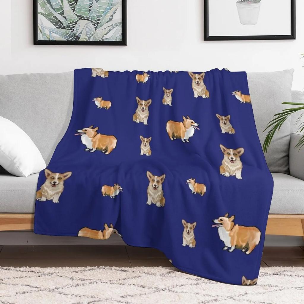Corgi Dog Pattern Blue Background Throw Blanket Versatile Cozy Throw Blanket for All Occasions