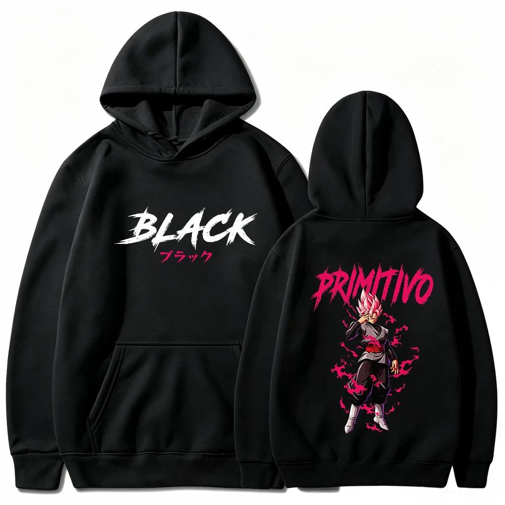 Black Rose Hoodie Goku Dragon Anime Aura Flame Streetwear Aesthetic Pink Black Oversized Casual Sport Sweatshirts