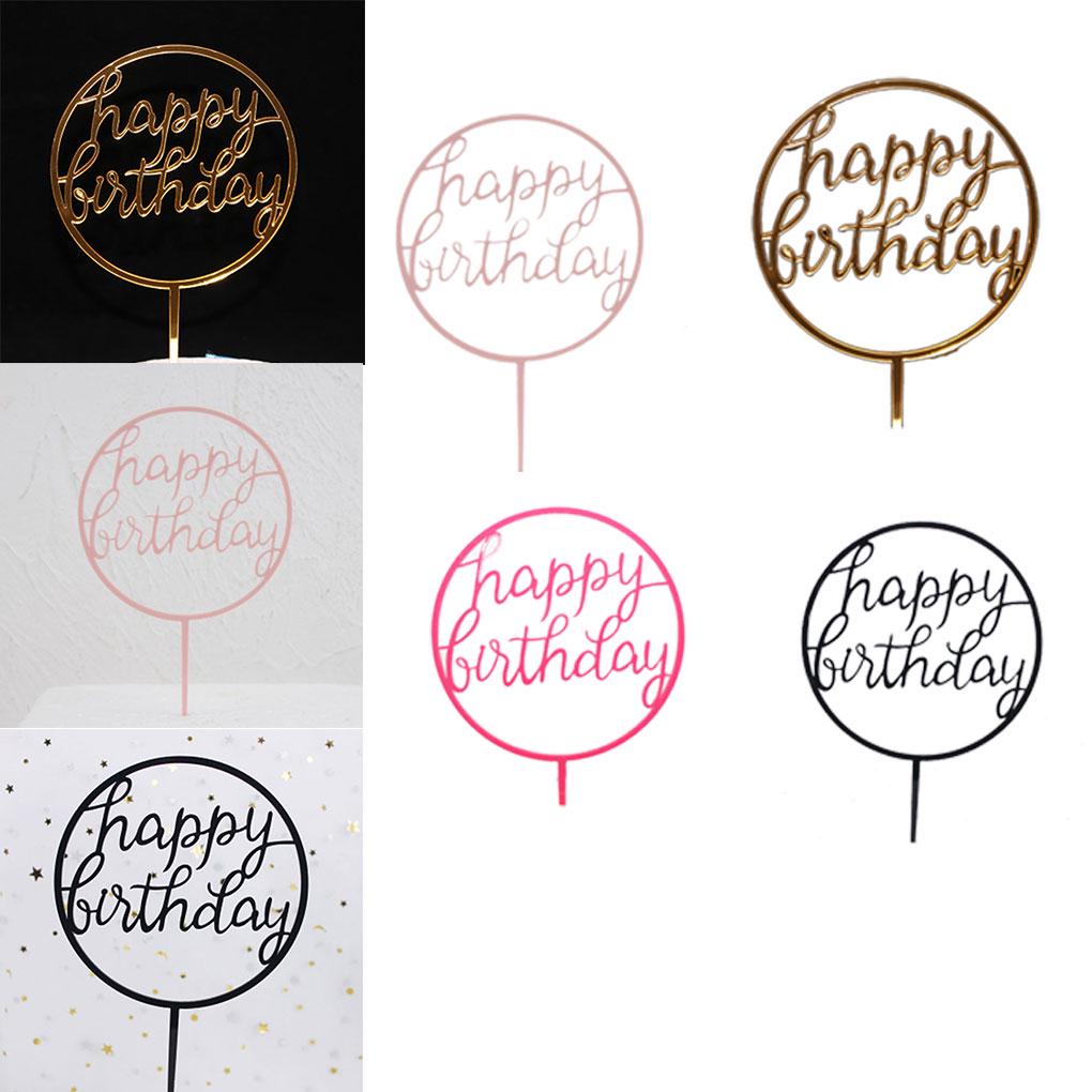 Round Cake Topper Wedding Birthday Party Gifts Dessert Insert Stick Kids Happy Birthday Decorative Topper