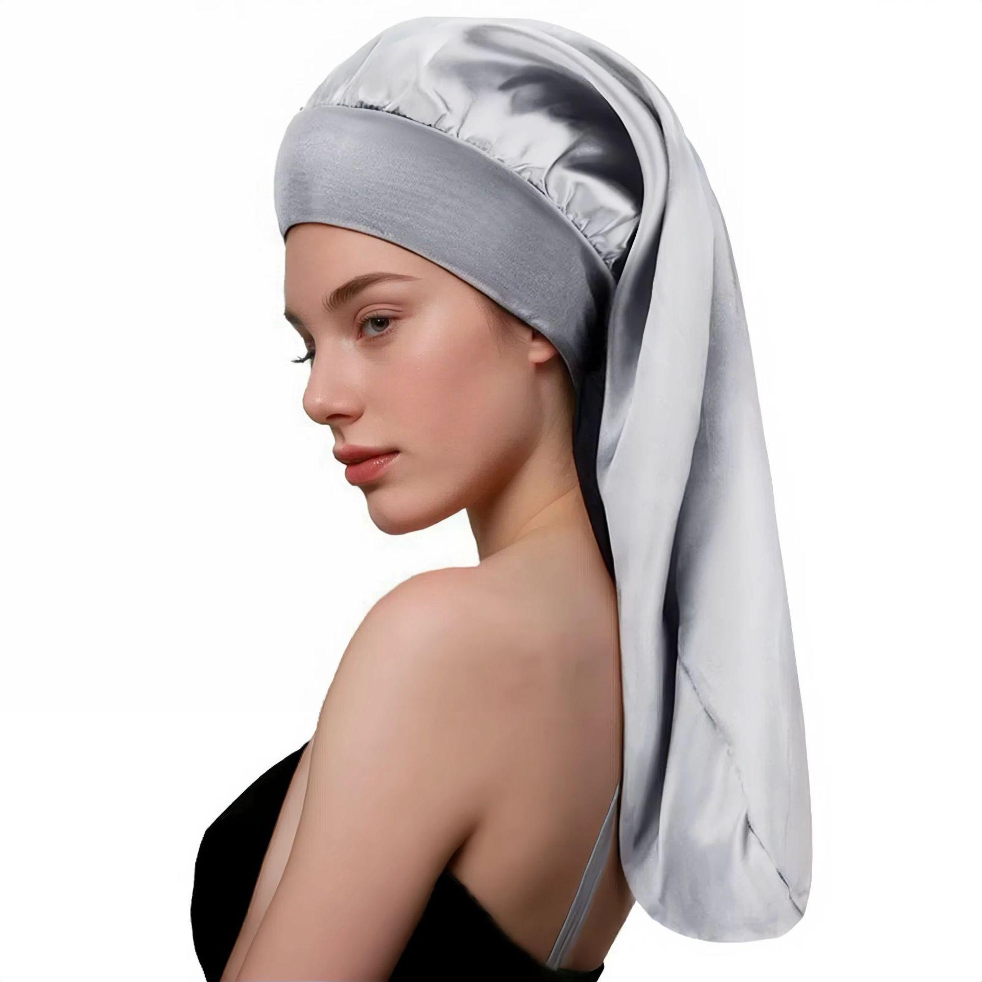 

Эластичная атласная шапочка для сна с длинными полями и широкими полями - однотонный платок для ухода за волосами и красоты One Size