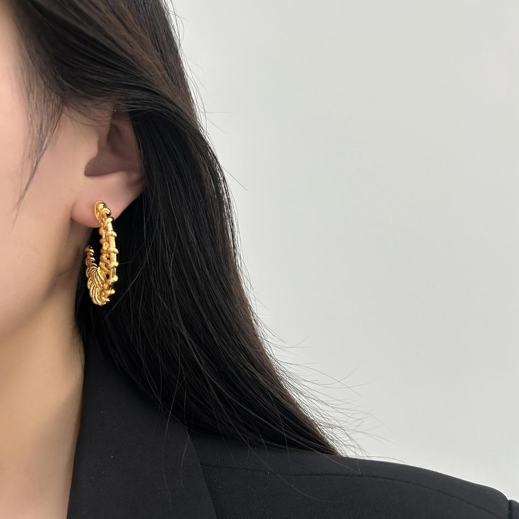Unique Woven Texture Metal Ring Earrings Earrings Three-dimensional Retro Exquisite Design Earrings
