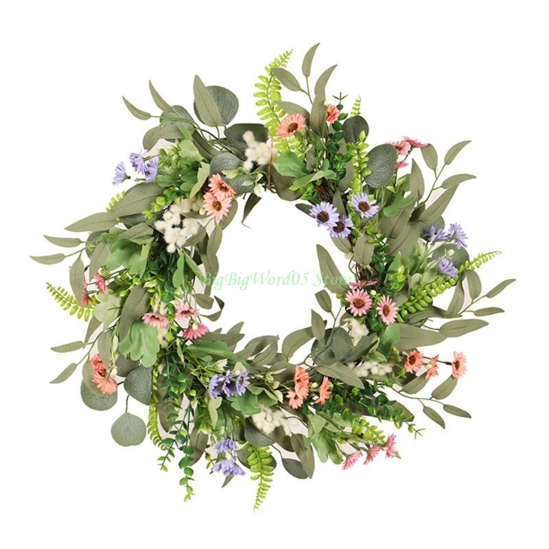 24TE Spring Wreath 20" Artificial Floral Wreath Colorful Flower Summer Wreath Front Door Wreath for Home Wedding Festival