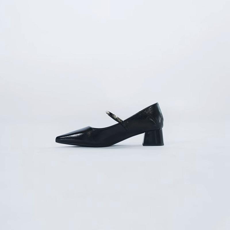 Pointed Single Shoes Medium Heel Thick Heel Women's Shoes 2025 New Autumn French Retro Fashion Versatile Mary Jane Small Leather Shoes