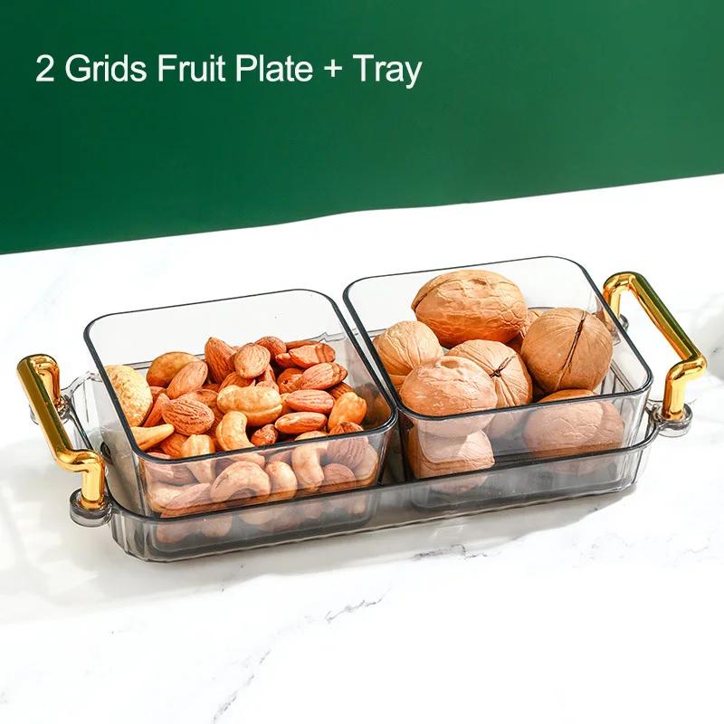 Dried Fruit Plate 2/4/6 Grids Light Luxury Divided Fruit Plate Snack Dish Candy Nuts Household Plastic Tray Snack Dessert Tray