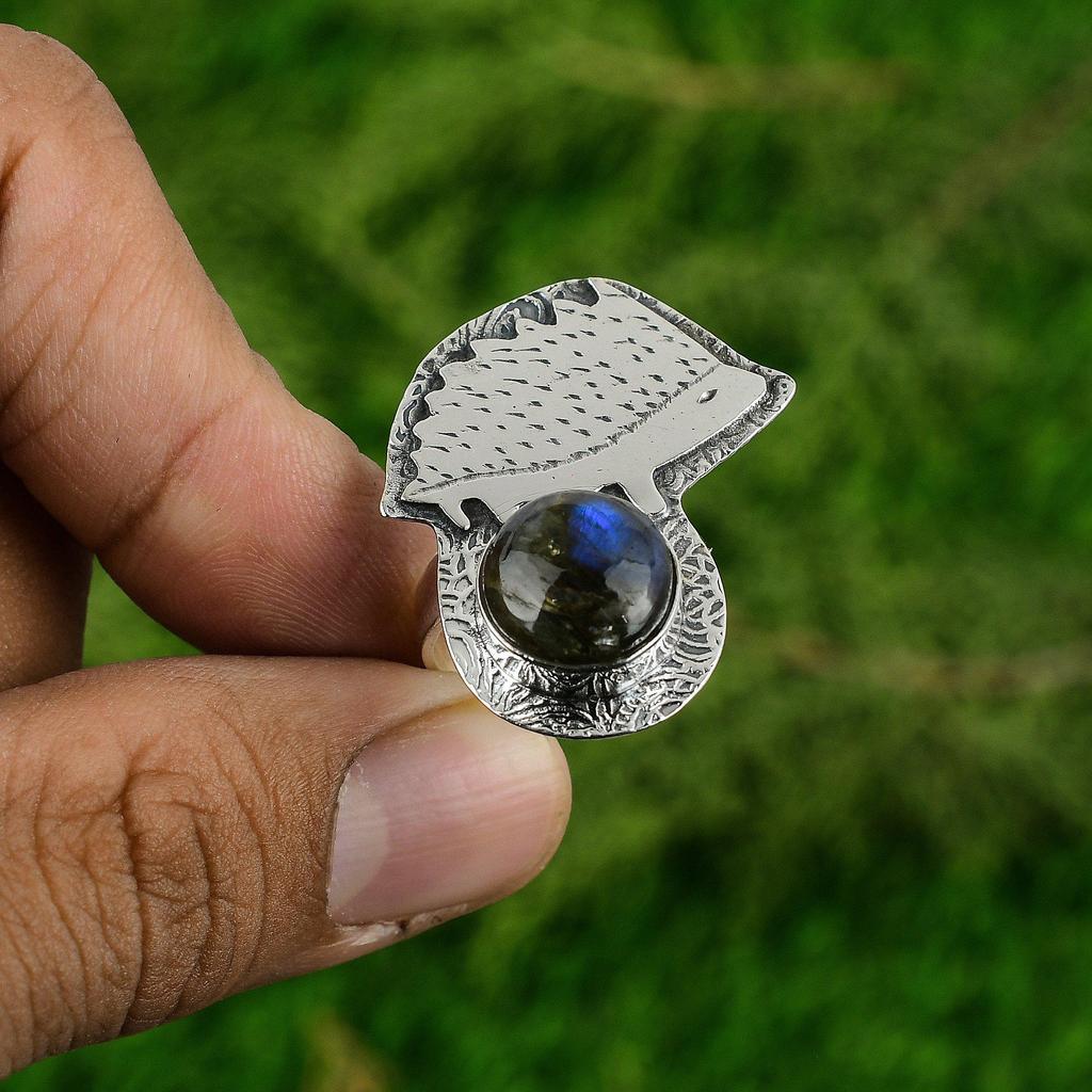 925 Sterling Silver Labradorite Gemstone Anniversary Statement Boho Ring Jewelry